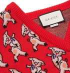 Gucci - Dancing Pig-Intarsia Wool Sweater - Men - Red