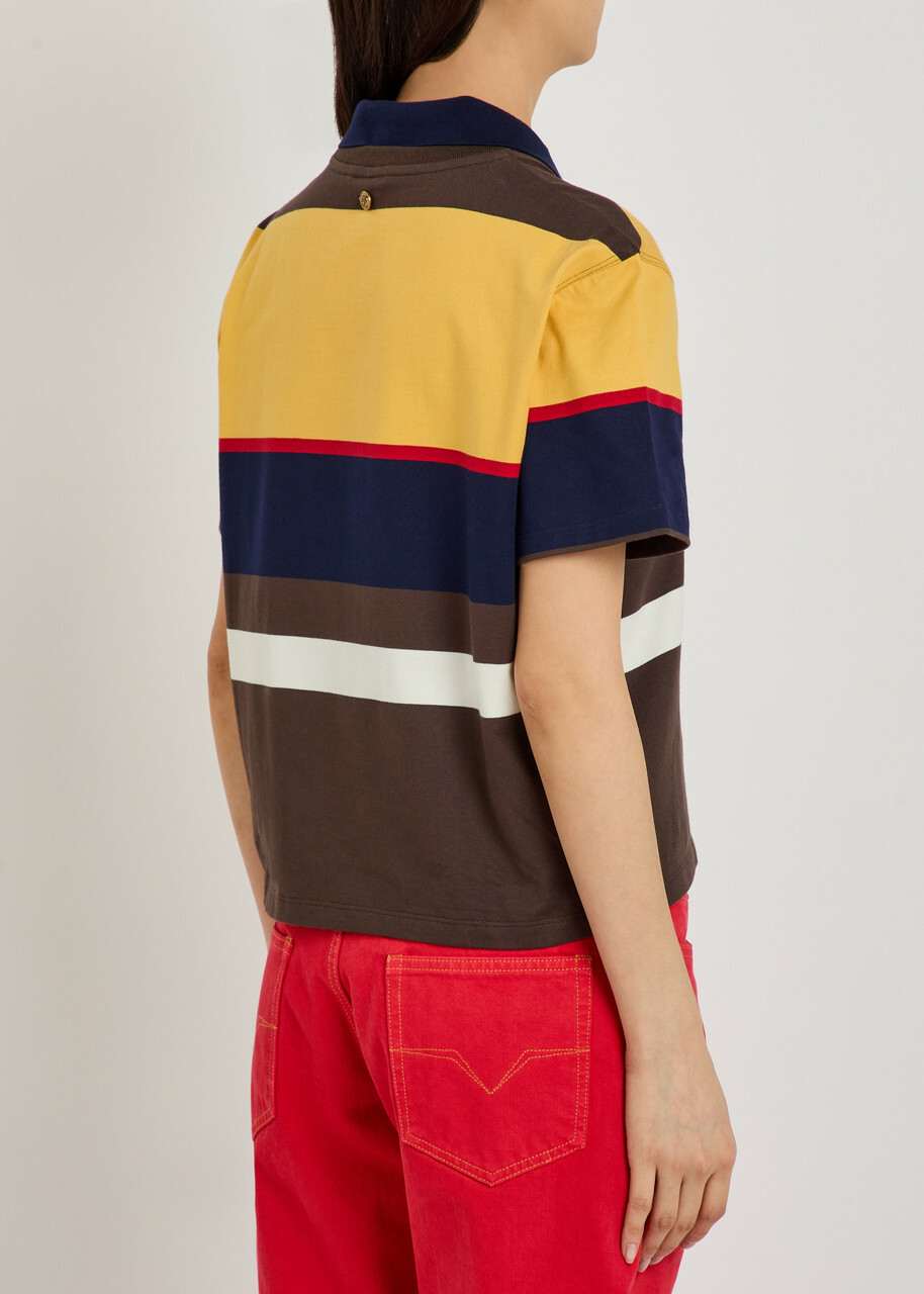 Versace Logo-embroidered Striped Cotton Polo T-shirt Brown