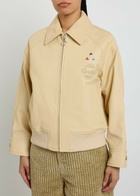 AN-Y1 Logo-appliquéd Leather Bomber Jacket Beige
