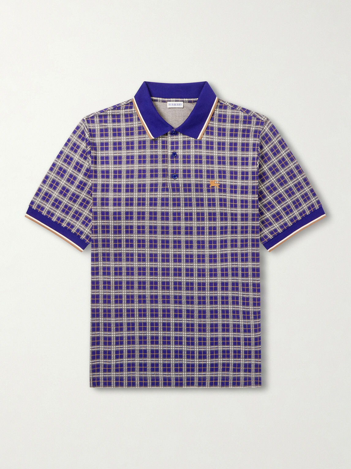 Burberry - Logo-Embroidered Checked Jacquard Polo Shirt - Blue