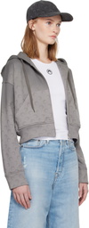 Marine Serre Gray Faded Moon Fleece Cropped Zipped Hoodie