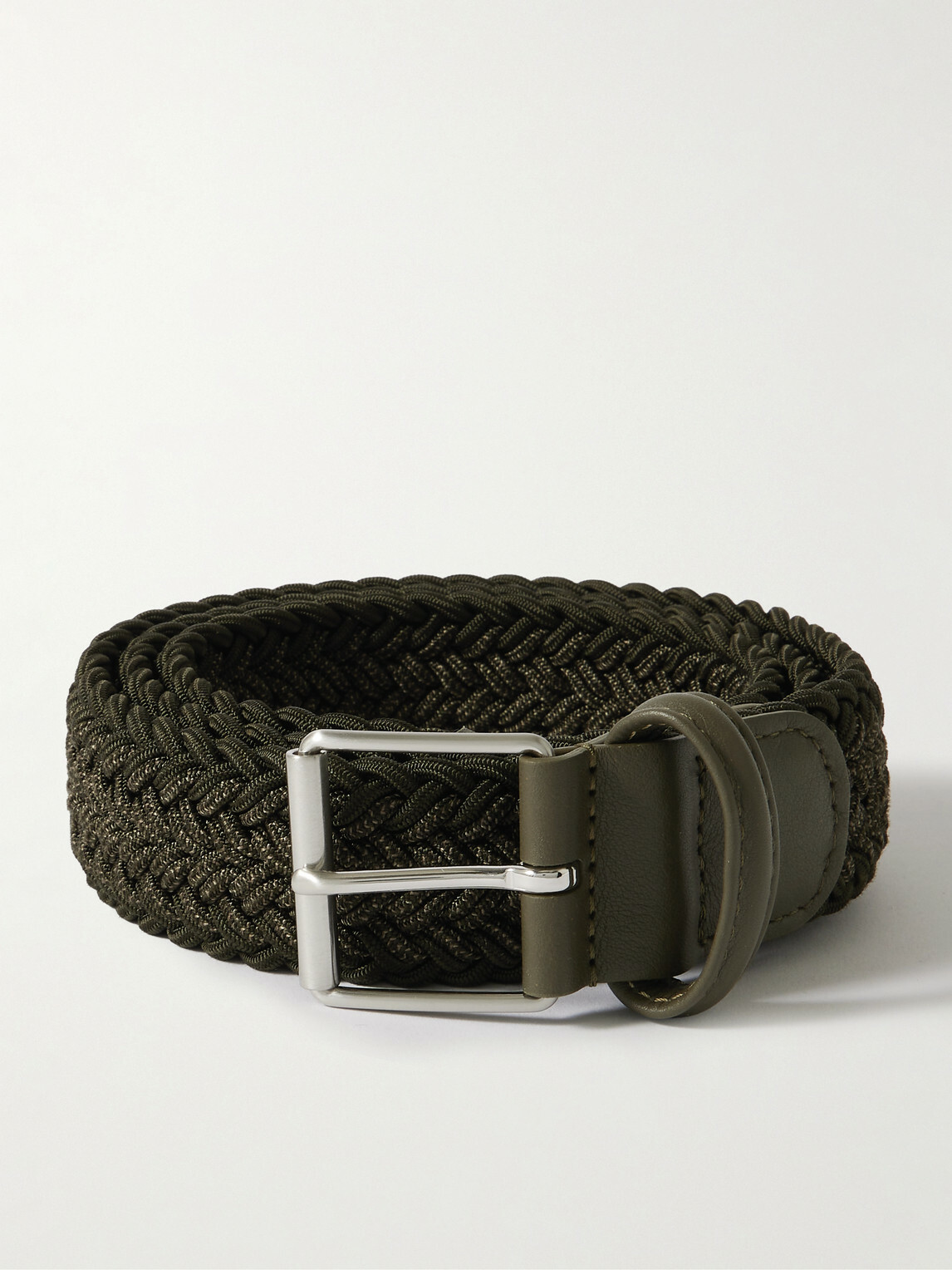 Anderson's - 3.5cm Leather-Trimmed Woven Belt - Green