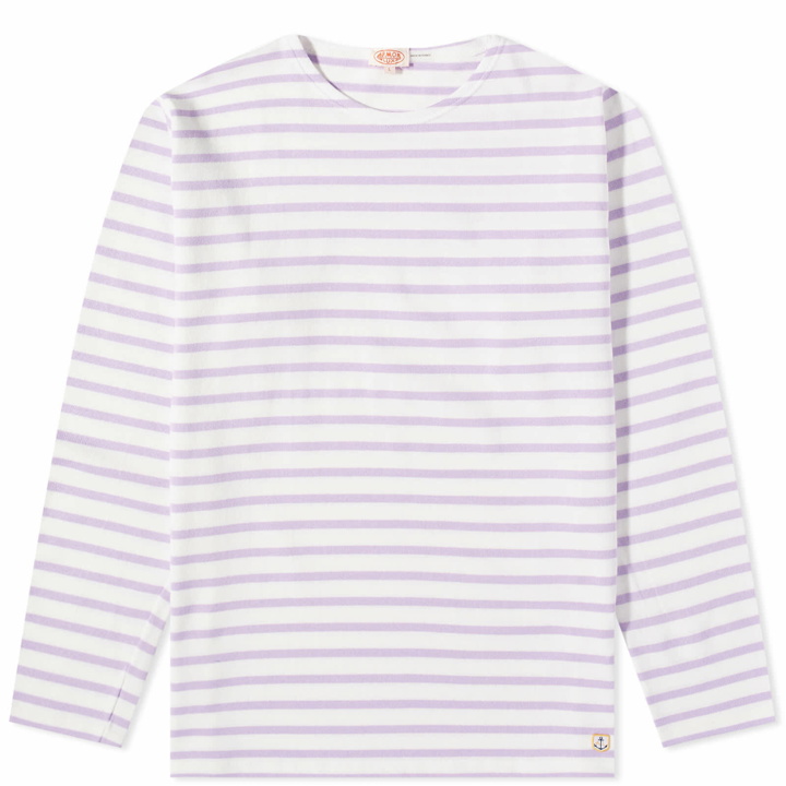 Photo: Armor-Lux Men's 59654 Long Sleeve Organic Stripe T-Shirt in Milk/Lavender