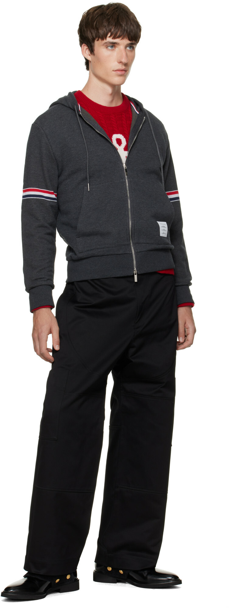 Thom Browne Gray Zip Pique Loopback RWB Engineered Hoodie