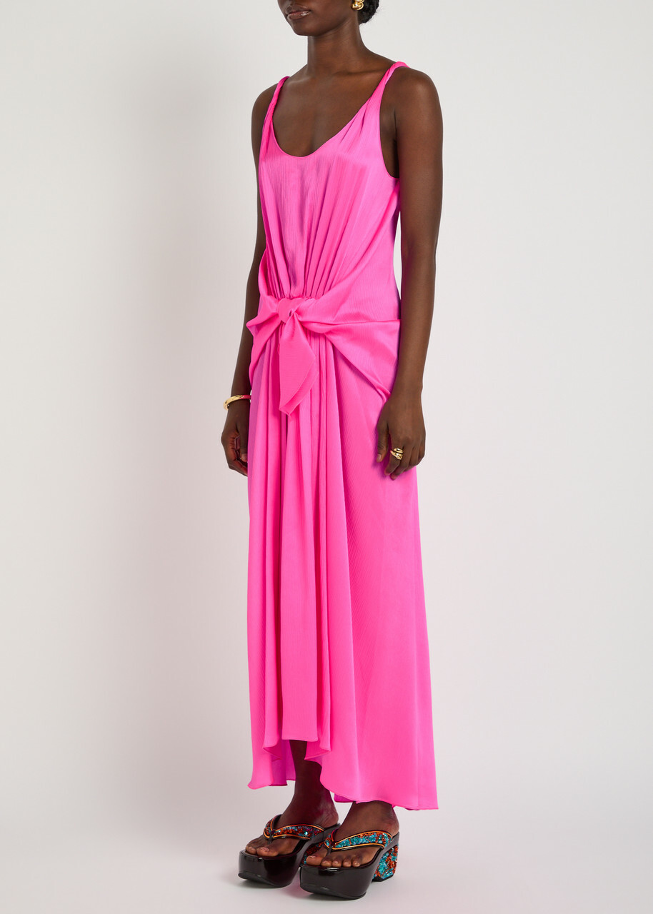 JW Anderson Draped Knot Silk Midi Dress Pink