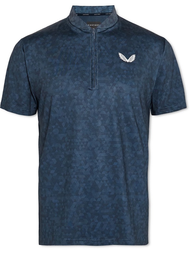Photo: Castore - Perforated Printed Stretch Golf Polo Shirt - Blue
