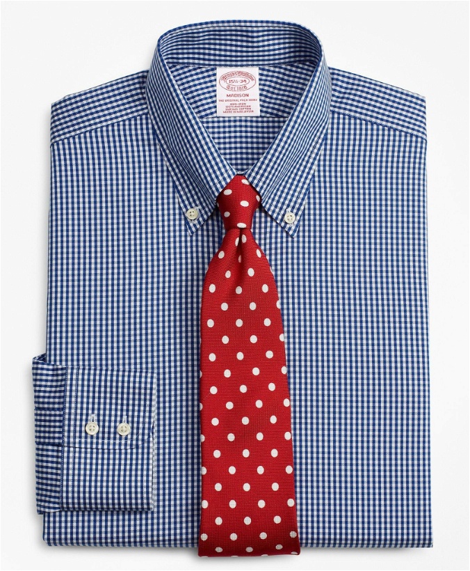 Photo: Brooks Brothers Men's Madison Relaxed-Fit Dress Shirt, Non-Iron Gingham | Blue