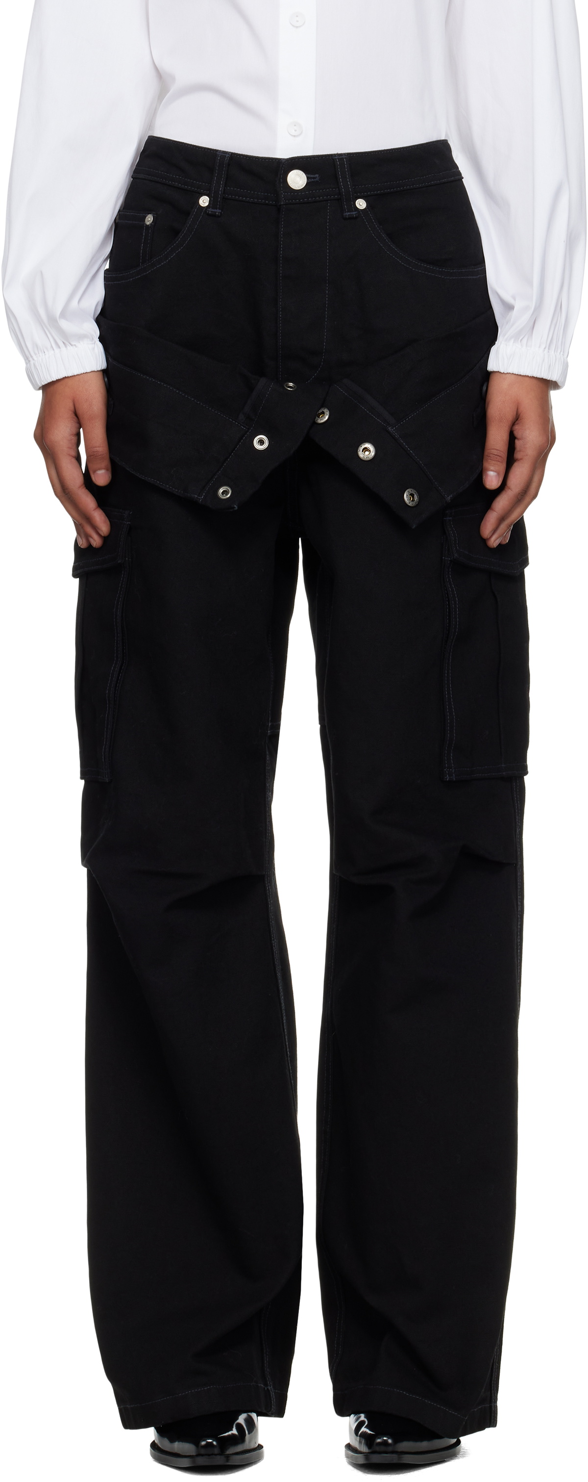 Andersson Bell Black Double Waist Work Wide-Leg Cargo Pants