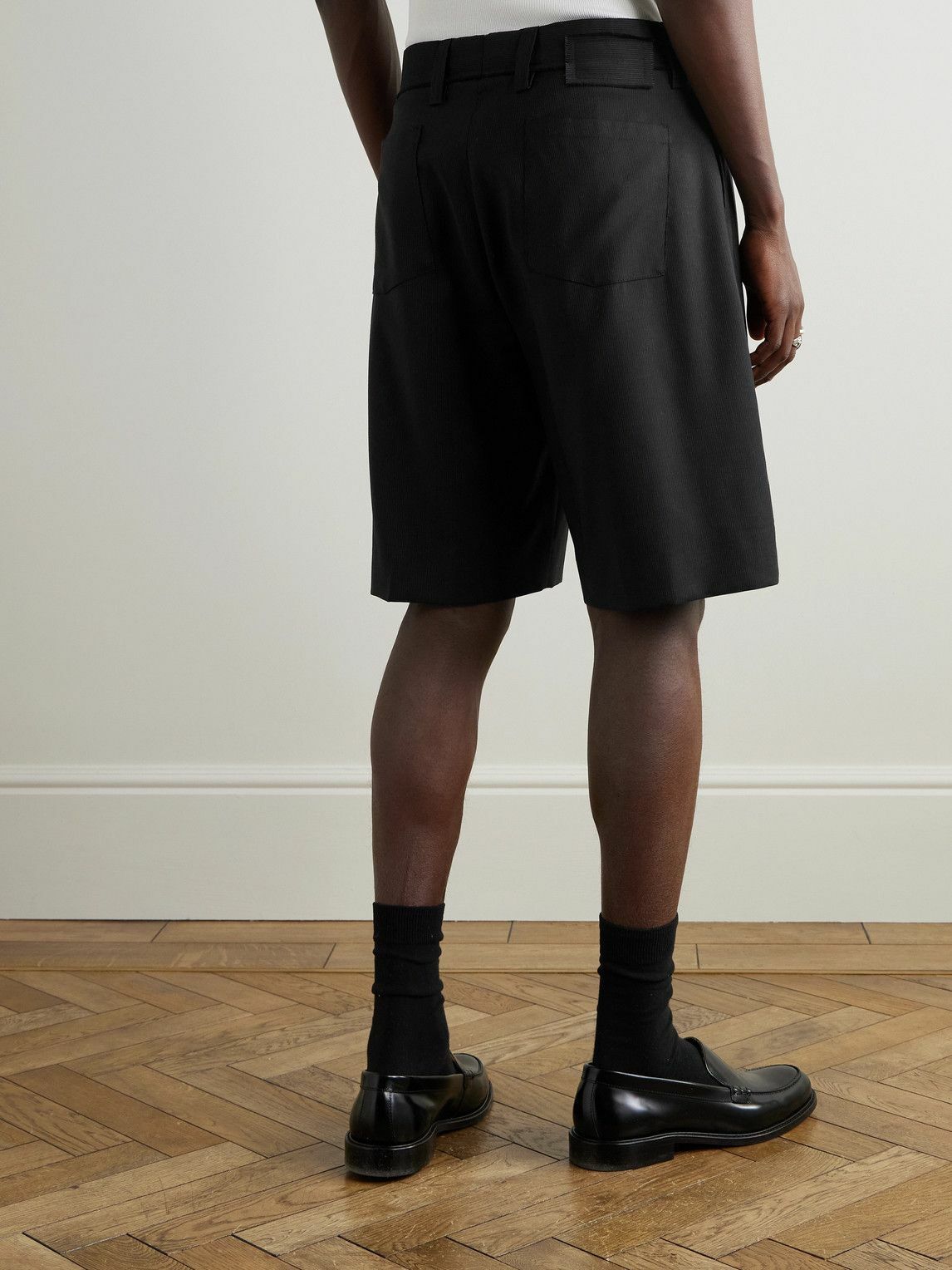 mfpen - Classic Straight-Leg Pleated Striped Wool Shorts - Black