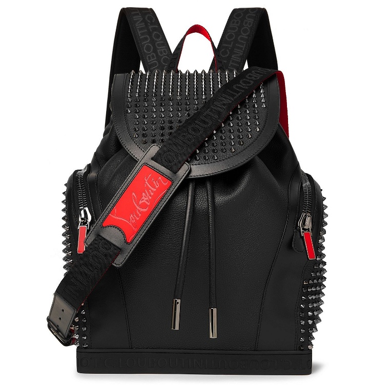 Photo: CHRISTIAN LOUBOUTIN - Explorafunk Spiked Rubber-Trimmed Full-Grain Leather Backpack - Black
