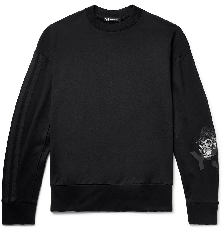 Photo: Y-3 - Webbing-Trimmed Embroidered Printed Loopback Cotton-Jersey Sweatshirt - Men - Black