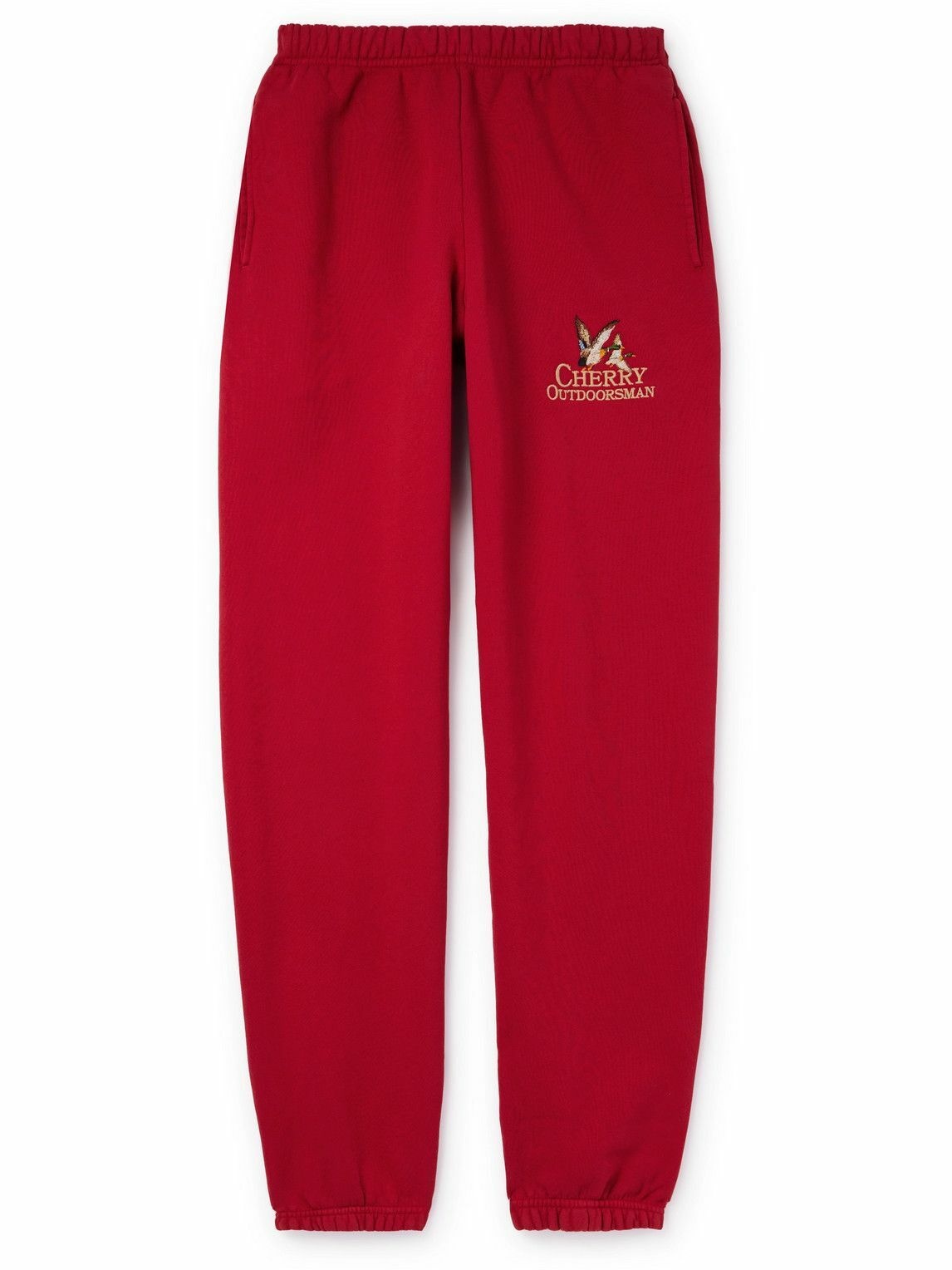 Photo: Cherry Los Angeles - Straight-Leg Logo-Embroidered Cotton-Jersey Sweatpants - Red