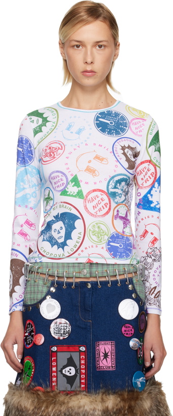 Photo: Chopova Lowena White Stamp It Fitted Jersey T-shirt