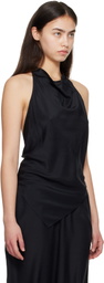 St. Agni Black Silk Grid Halter Top