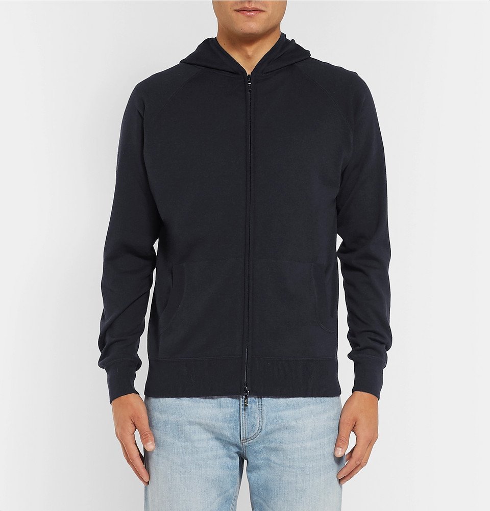 Loro Piana☆ジップパーカー☆ Loro Piana - Navy Fleece Front Zip Hoodie | Mitchell Stores