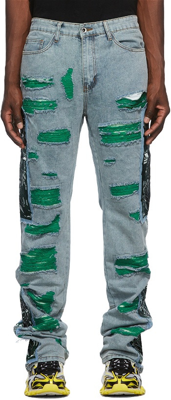 Photo: Who Decides War by MRDR BRVDO SSENSE Exclusive Blue Forest Fusion Jeans