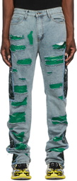 Who Decides War by MRDR BRVDO SSENSE Exclusive Blue Forest Fusion Jeans