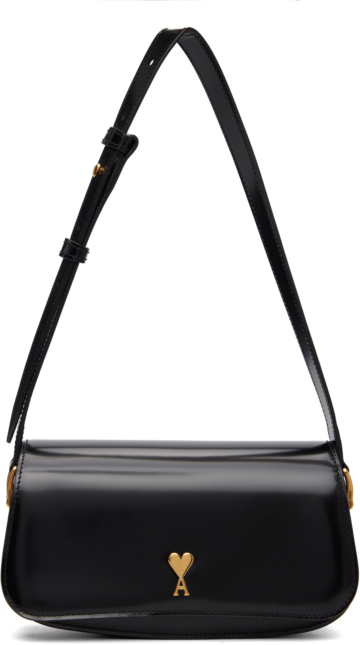 AMI Paris Black Calfskin Leather Paris Paris Shoulder Bag