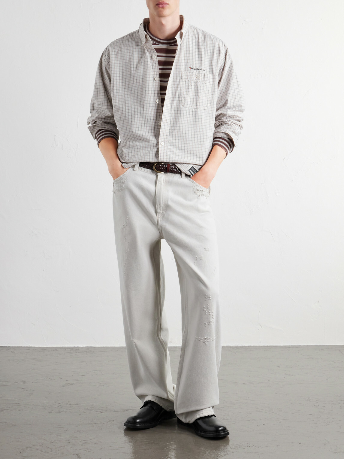 Neighborhood - Logo-Embroidered Checked Cotton-Poplin Shirt - White
