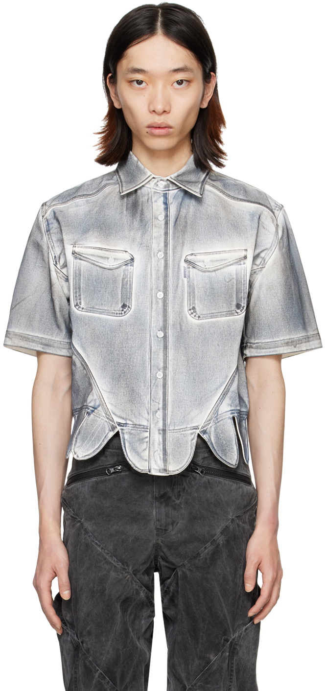 Juntae Kim Blue Petal Corset Denim Shirt