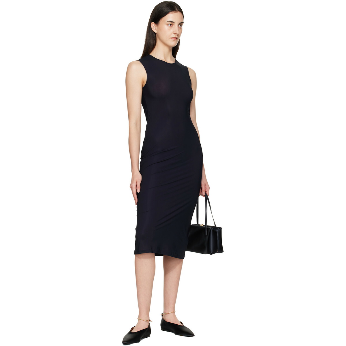 Jil Sander Black Jersey Slip Midi Dress