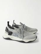 Berluti - Shadow Scritto Venezia Leather-Trimmed Stretch-Knit Sneakers - Gray