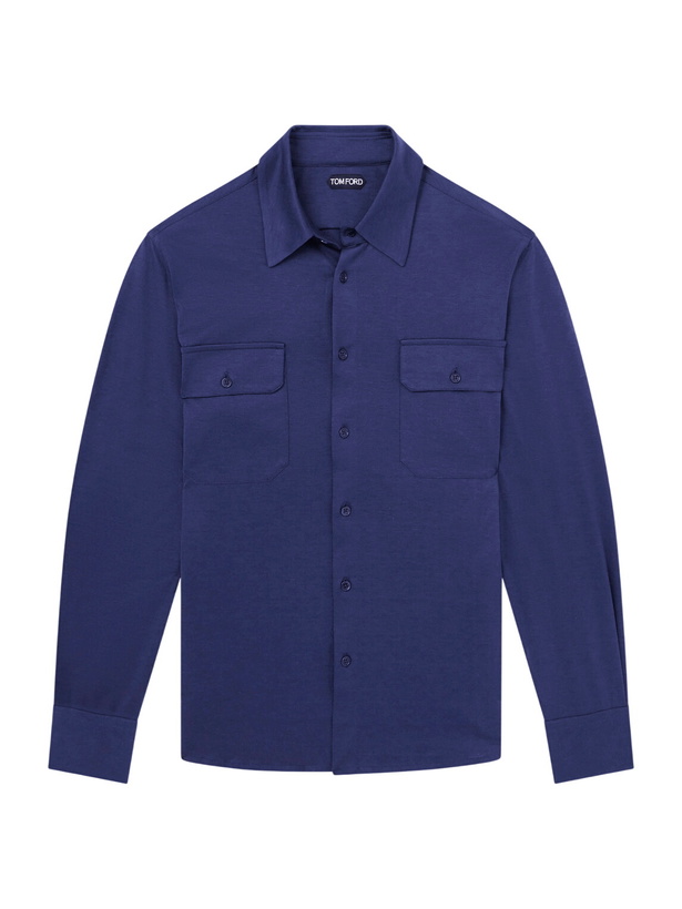 Photo: TOM FORD - Silk and Cotton-Blend Shirt - Blue