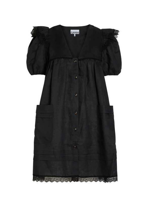 Photo: Ganni Lace-trimmed Linen Mini Dress Black