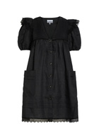 Ganni Lace-trimmed Linen Mini Dress Black