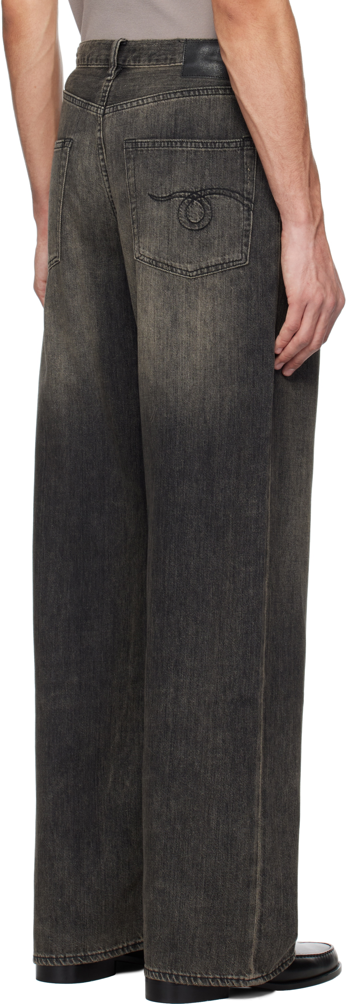 R13 Black Damon Pleated Wide Leg Jeans