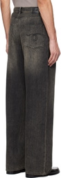 R13 Black Damon Pleated Wide Leg Jeans