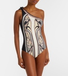 La DoubleJ Goddess printed one-shoulder swimsuit