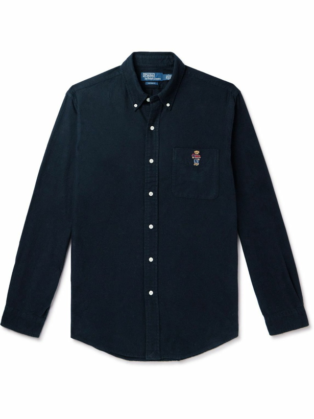 Photo: Polo Ralph Lauren - Button-Down Collar Logo-Embroidered Cotton-Flannel Shirt - Black