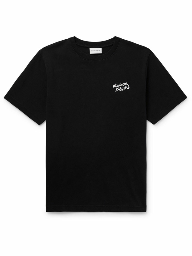 Photo: Maison Kitsuné - Logo-Embroidered Cotton-Jersey T-Shirt - Black