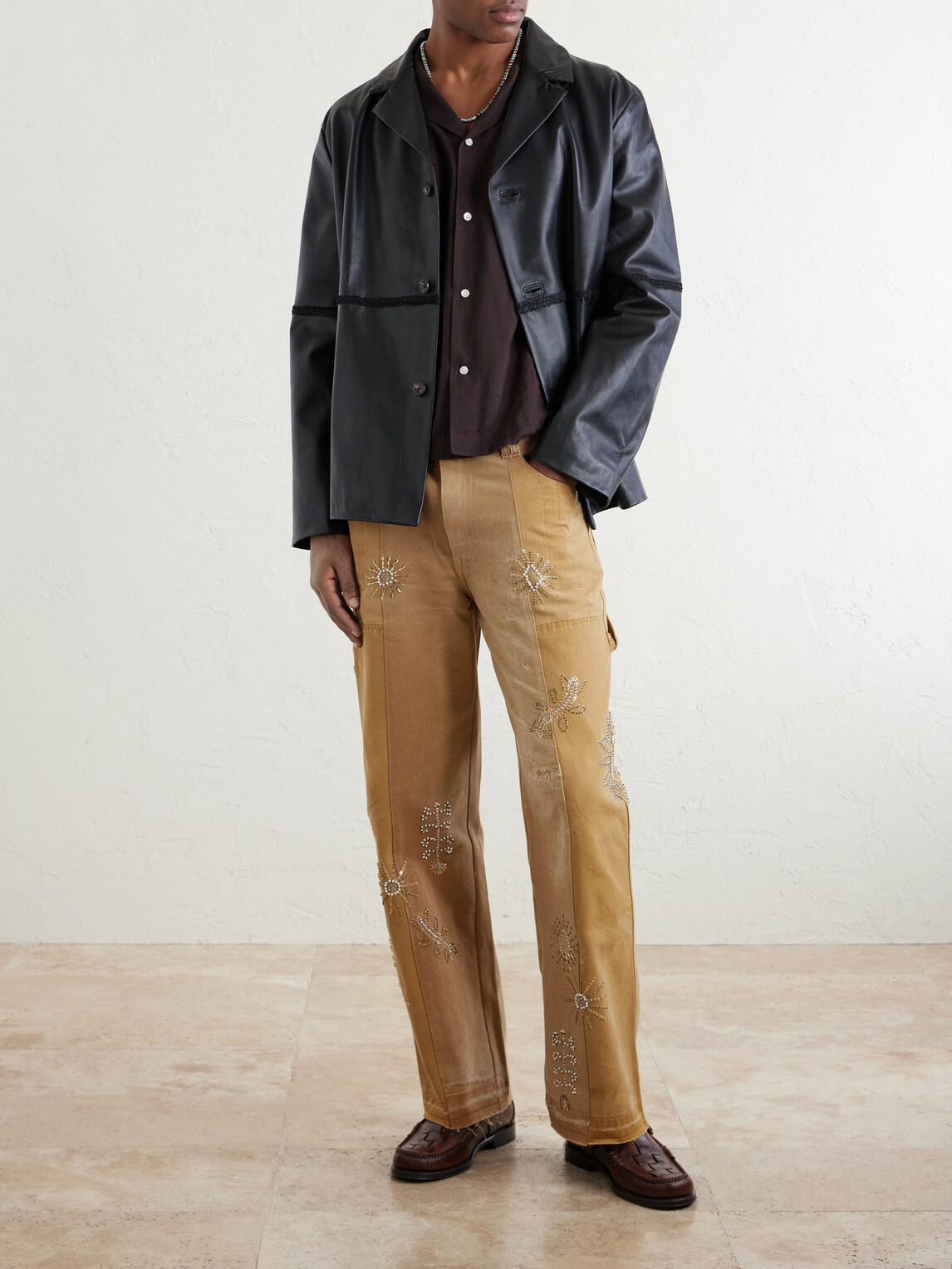 Kartik Research - Zardozi Straight-Leg Embellished Paneled Cotton-Canvas Trousers - Neutrals