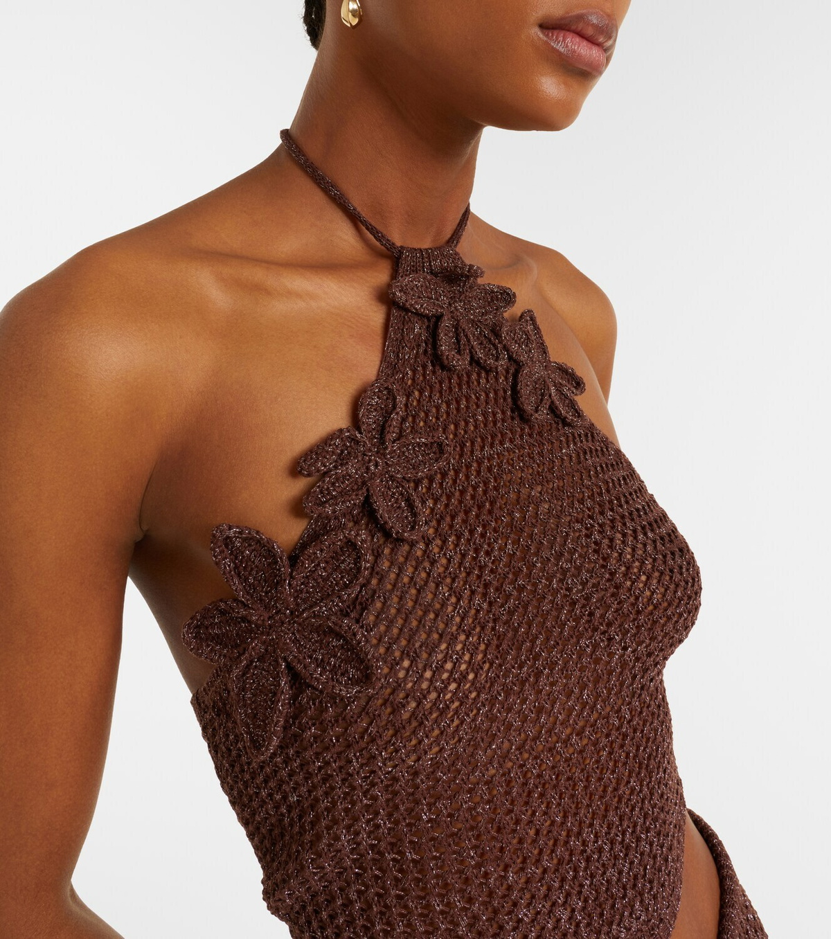 Bananhot Cori open-knit halterneck lamé crop top