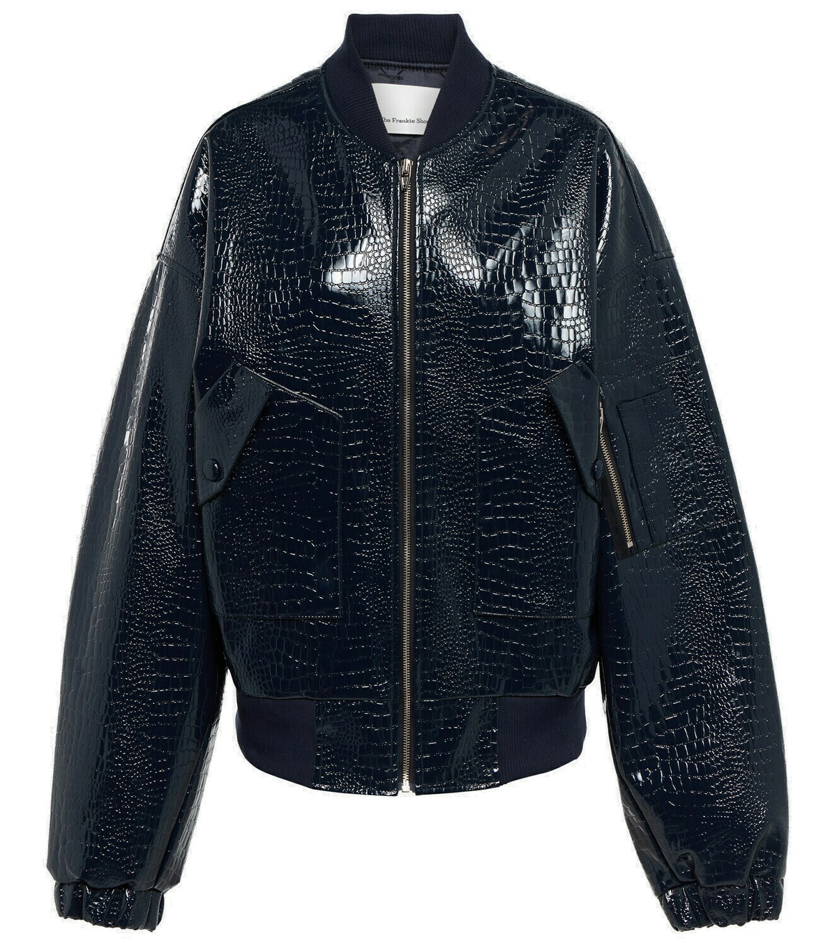 【ALEXANDER WANG】CROC LEATHER JACKET XS Alexander Wang Collarless Croc-embossed Leather Jacket in