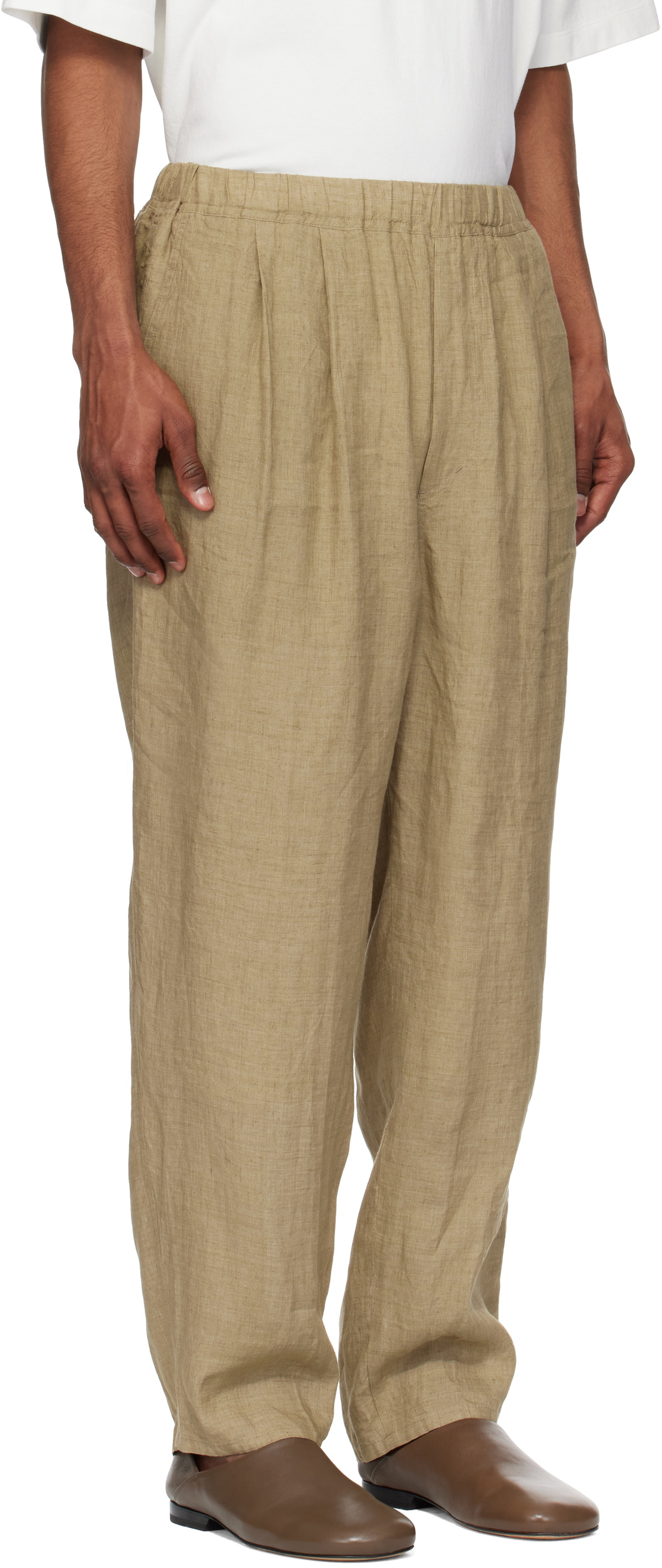 YLÈVE Khaki Linen Poplin Trousers