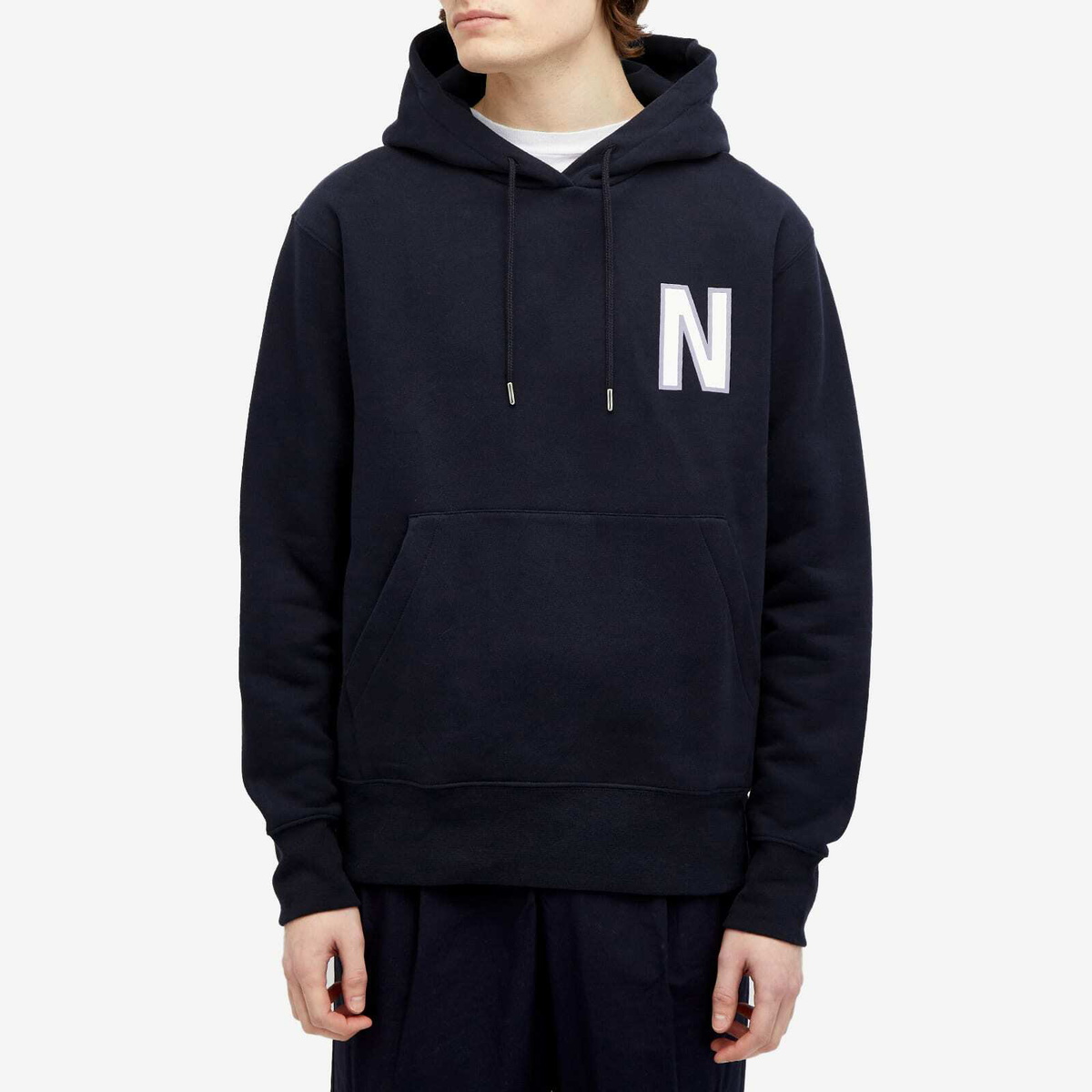 Norse Projects Men's Arne Relaxed N Logo Hoodie in Dark Navy