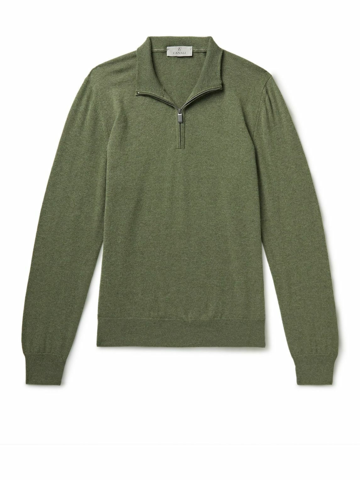 Canali - Slim-Fit Cashmere Half-Zip Sweater - Green Canali