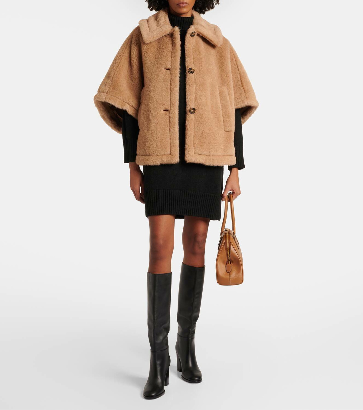 Max Mara Tenebre alpaca, cashmere and silk teddy cape Max Mara