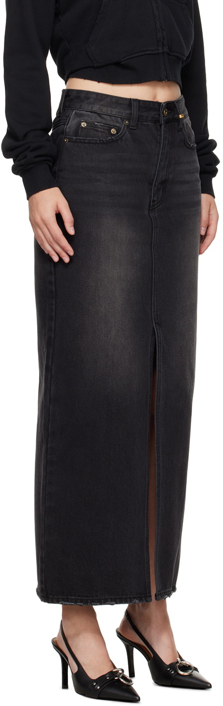 We11done Black Washed Denim Maxi Skirt