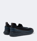 Santoni Leather-trimmed knitted sneakers