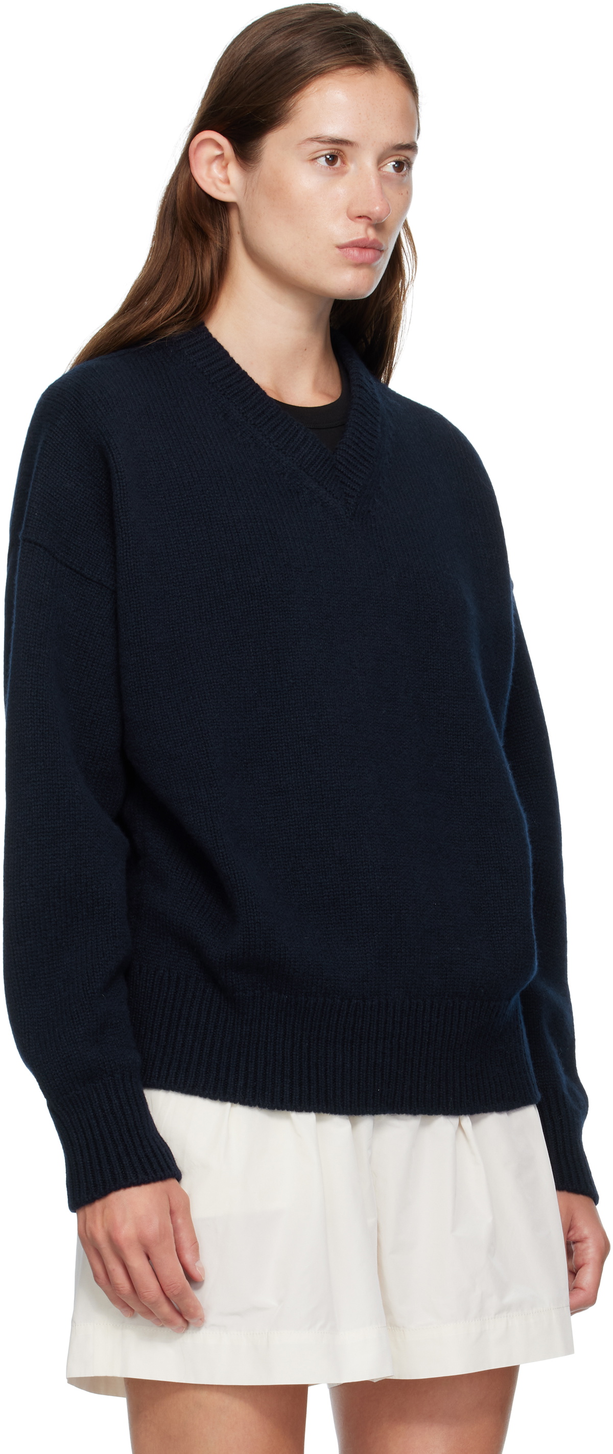 &Daughter Navy Balla Slouch V-Neck Sweater