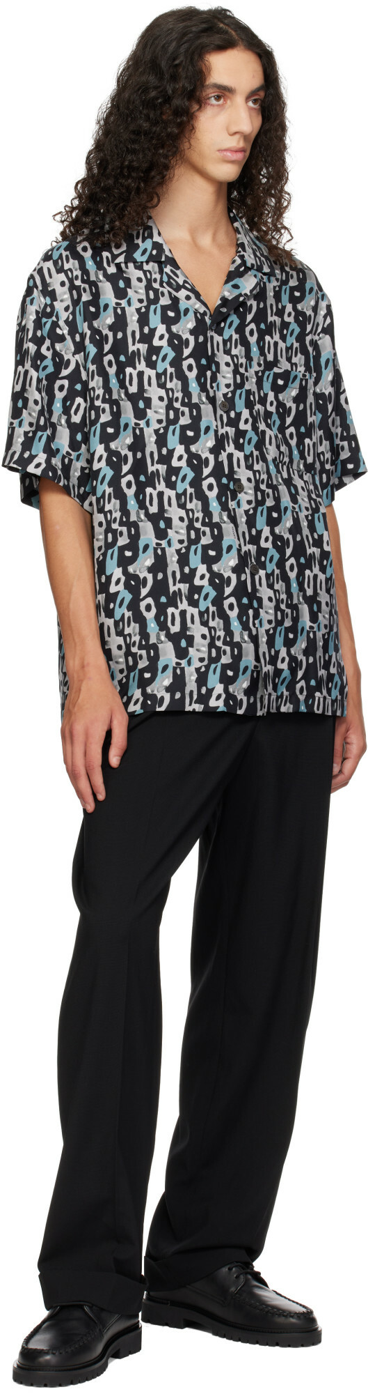 Lanvin Gray & Black Printed Shirt