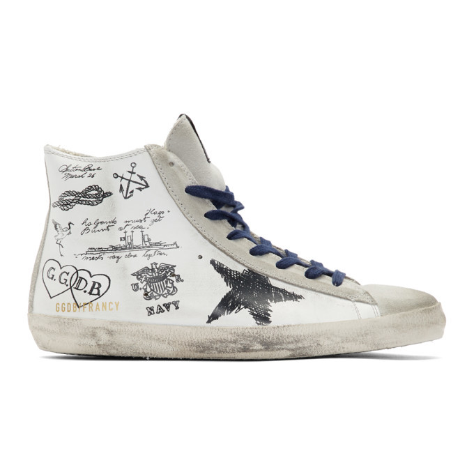 Photo: Golden Goose White Leather Message Francy Sneakers