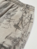 Balenciaga - Wide-Leg Logo-Embroidered Distressed Printed Cotton-Jersey Sweatpants - Gray