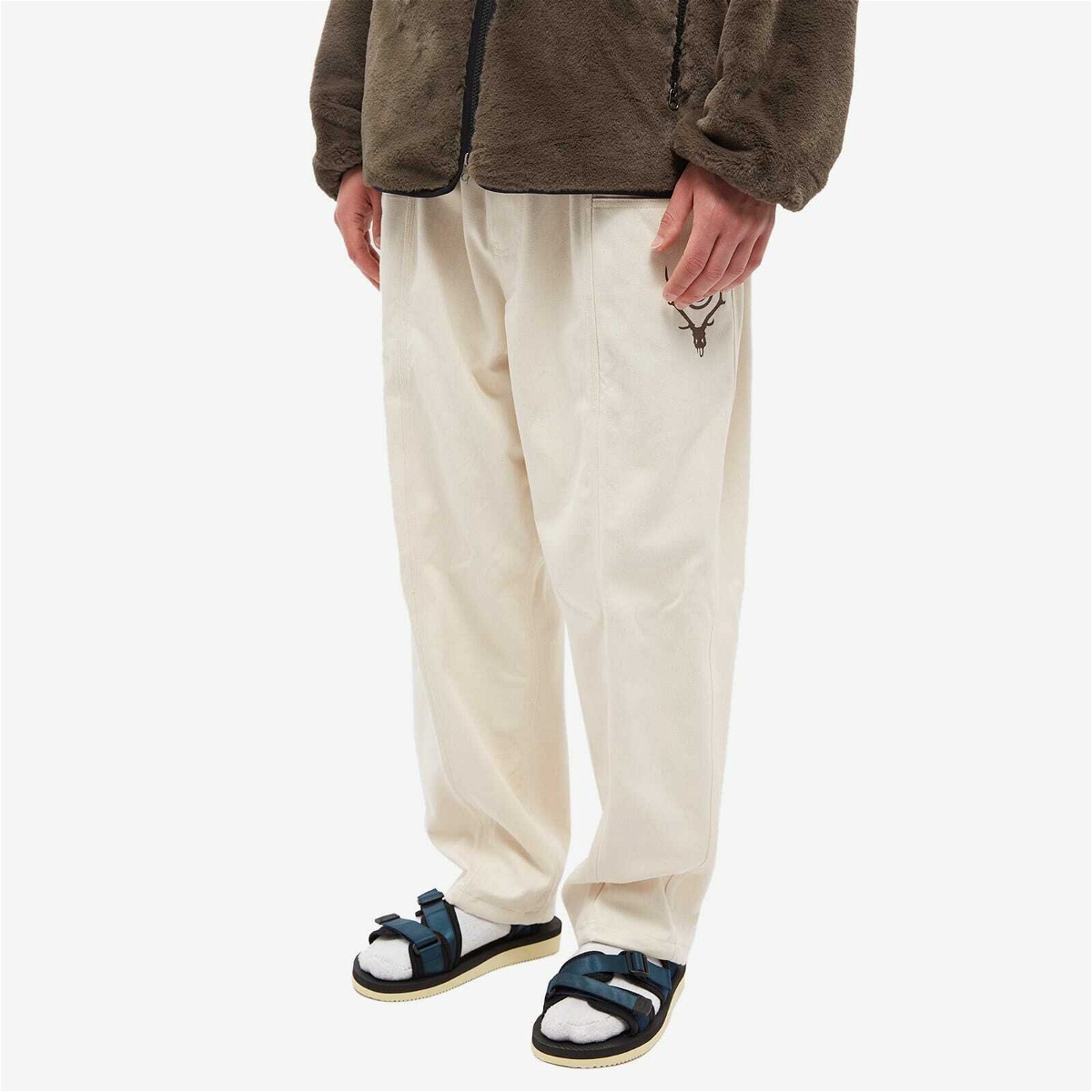 South2 West8 Men's Belted C.S. Twill Trousers in Off White South2