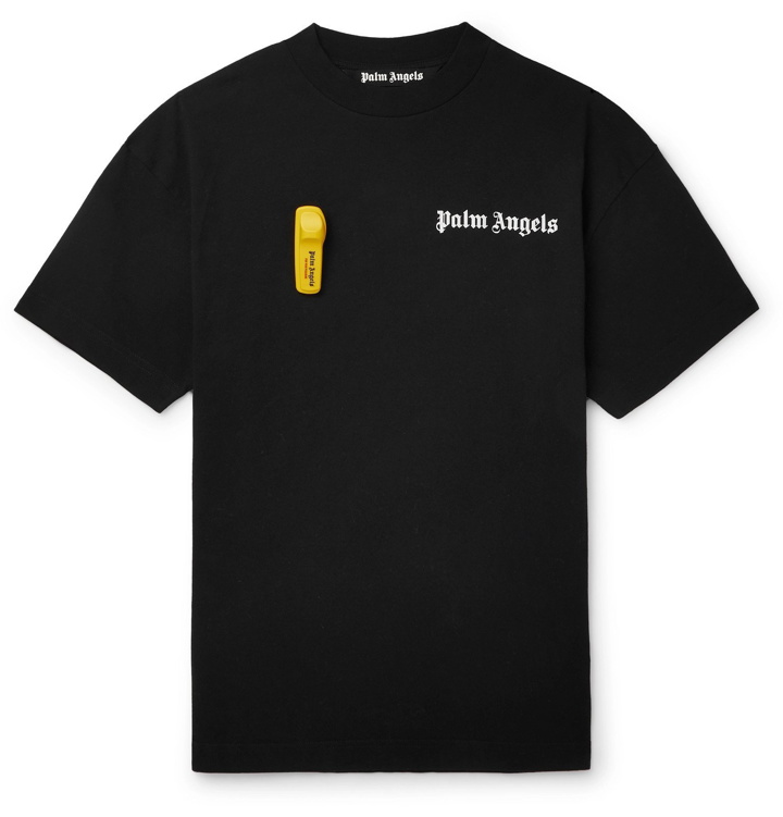 Photo: Palm Angels - Oversized Embellished Logo-Print Cotton-Jersey T-Shirt - Black
