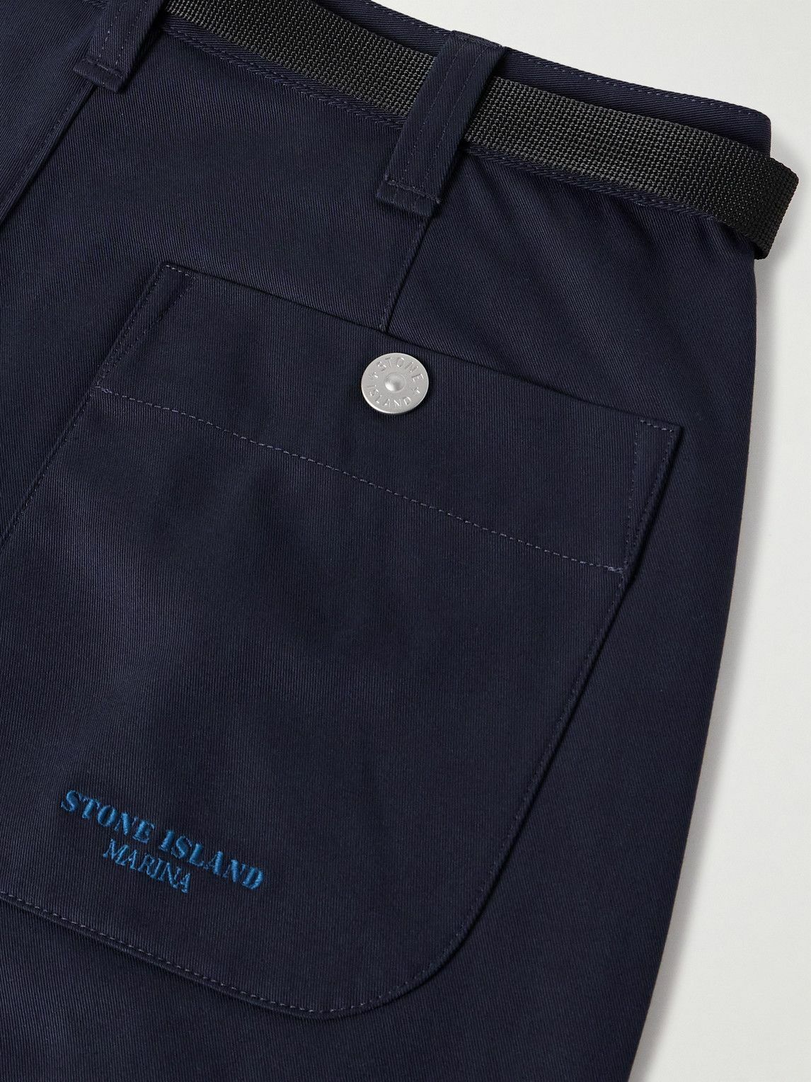 Stone Island - Marina Wide-Leg Belted Pleated Cotton-Blend Gabardine Trousers - Blue